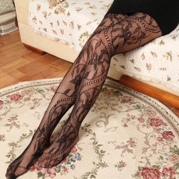 Floral Patterned Sheer Pantyhose black💃 - Picture 2 of 7